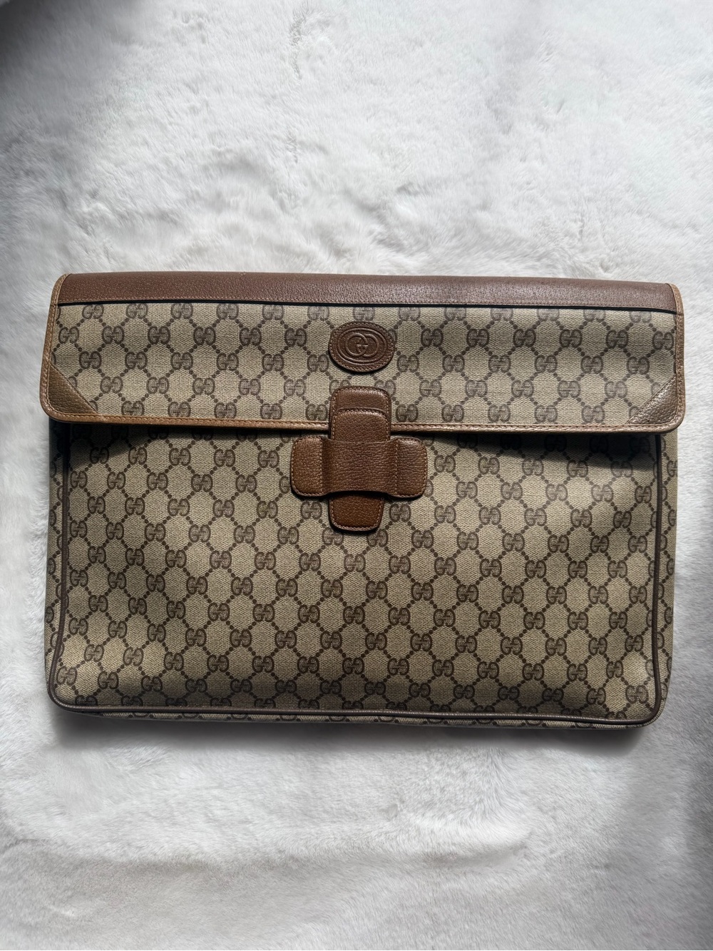 Gucci Beige/Brown GG Canvas Laptop Sleeve with Leather Trim